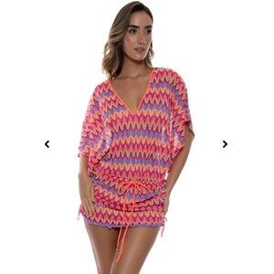 Luli Fama  Cabana V Neck Print Swim Coverup Multi Size XS Rare Color Combo READ